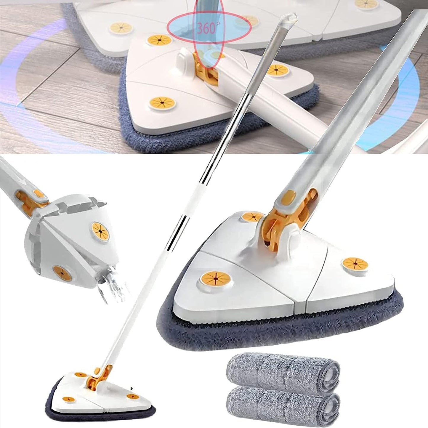 360° Rotating Adjustable Mop with Self-Wringing System - Microfiber Floor Cleaner