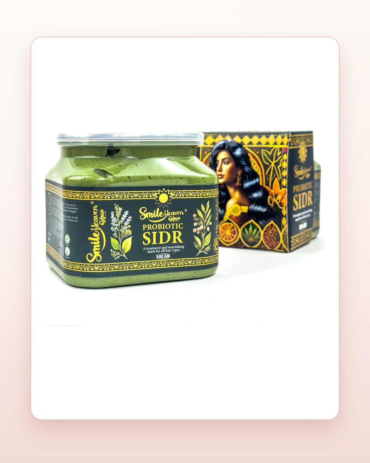 Smile Heaven Probiotic Sidr Hair Mask on blush studio card